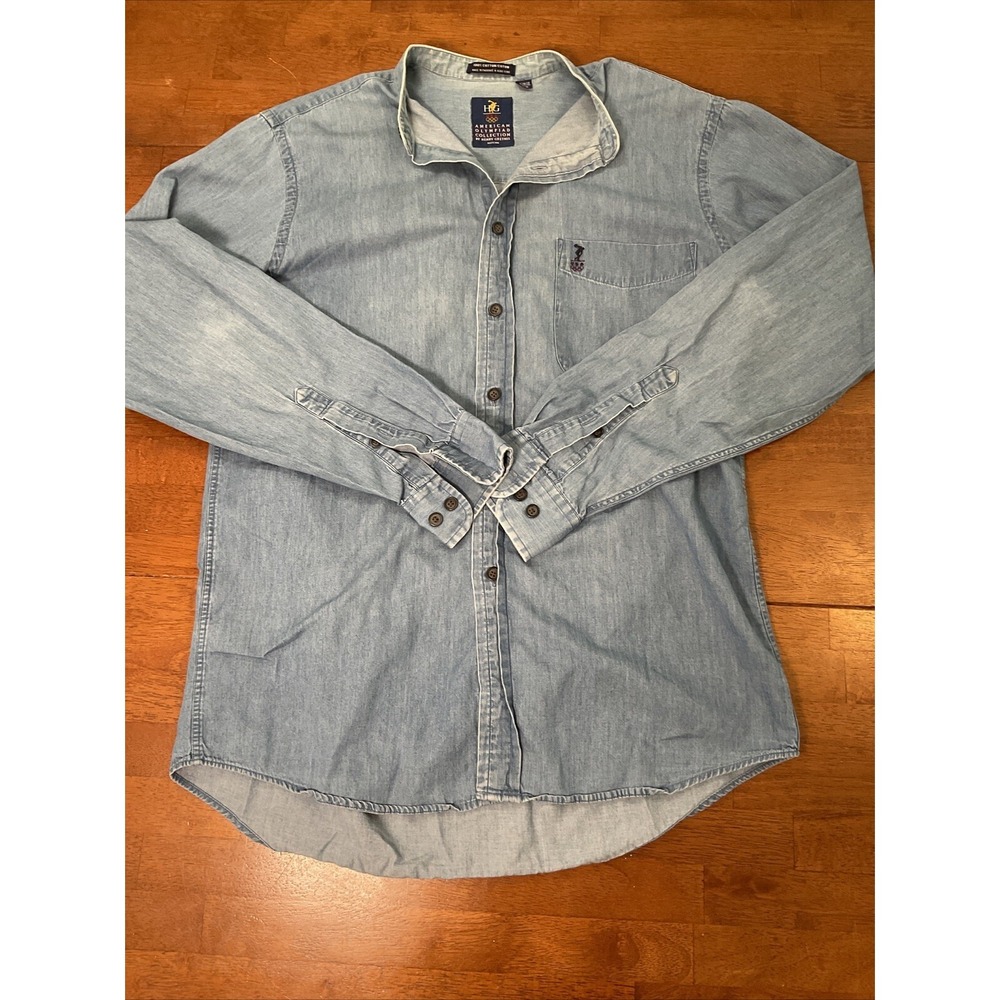 Henry Grethel Denim Shirt Mens 15.5 Light Blue USA Olympic Collection Vintage